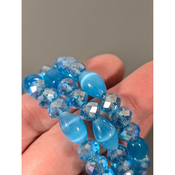 Croft & Barrow Blue Glass Cats Eye Bead Coil Wrap Bracelet NEW 6" Flex - Picture 5 of 8